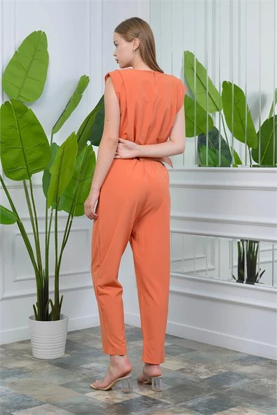 Dipmoda orange kadın vatkalı kemer detaylı sıfır kol cepli tulum DP10051 - 5