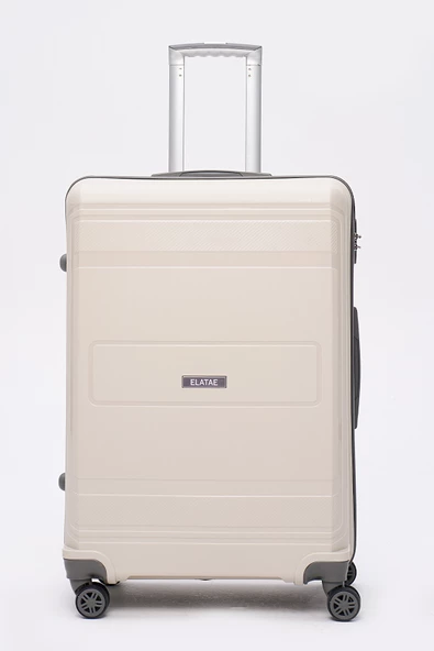 Elatae Premium Poliropilen Kırılmaz 3'lü Valiz Seti Büyük - Kabin Boy ve Makyaj Bej - Antrasit V305 - Resim 2