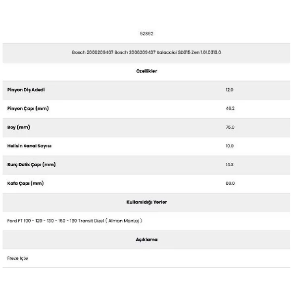 Form Metal 52862 Transit 10 Kanal 12 Diş 20062094 Marş Dişlisi - 2