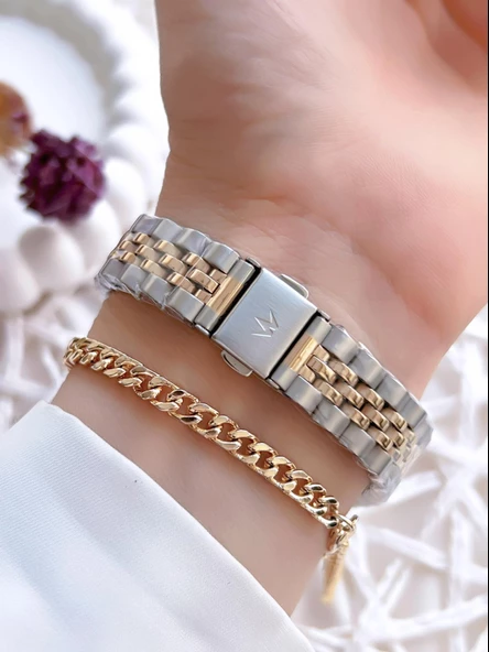 Wesse Çelik Kordon Takvimli Kadran 5 Atm Suya Dayanıklı Kadın Kol Saati+Bileklik BW.1115B.GS - Resim 3