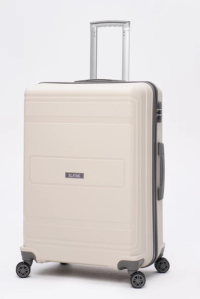 Elatae Premium Poliropilen Kırılmaz 3'lü Valiz Seti Büyük - Kabin Boy ve Makyaj Bej - Antrasit V305 - Resim 3