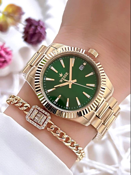 Wesse Çelik Kordon Takvimli Kadran 5 Atm Suya Dayanıklı Kadın Kol Saati+Bileklik BW.1115B.SY ürün görseli