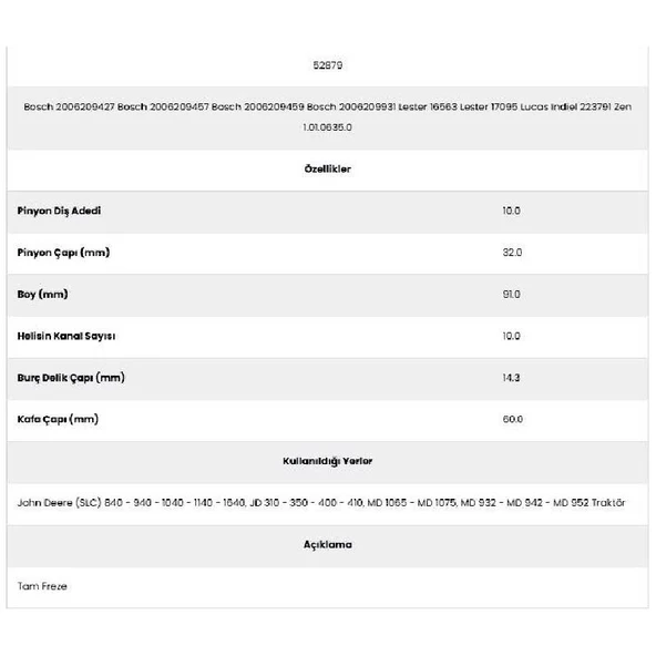 Form Metal 52879 John Deere 10 Kanal 10 Diş 20062094 Marş Dişlisi - Resim 2