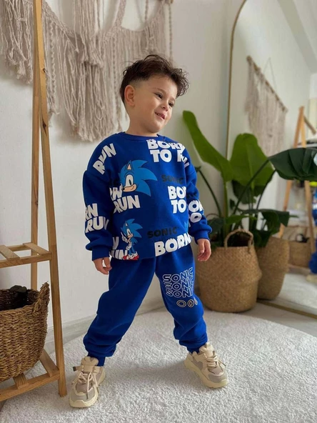 ERKEK ÇOCUK SONİC MODELLİ 3 İPLİK KALIN KIŞLIK EŞOFMAN TAKIMI - 3