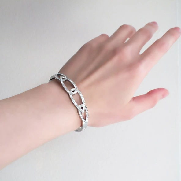 BZ 316l Çelik Zirkon Taşlı Şık Kadın Spor Kelepçe BLZ-453 - 2