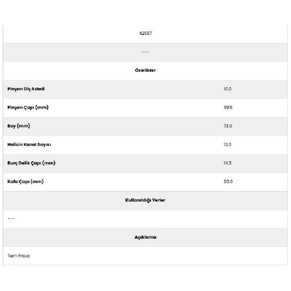 Form Metal 42557 Mf 240 Ym 12 Kanal 10 Diş Marş Dişlisi