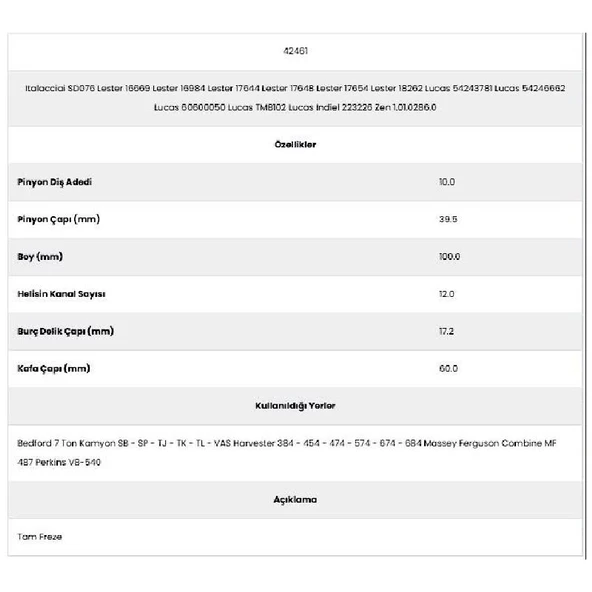Form Metal 42461 Massey Ferguson 12 Kanal 10 Diş 54243781 Marş Dişlisi - Resim 2