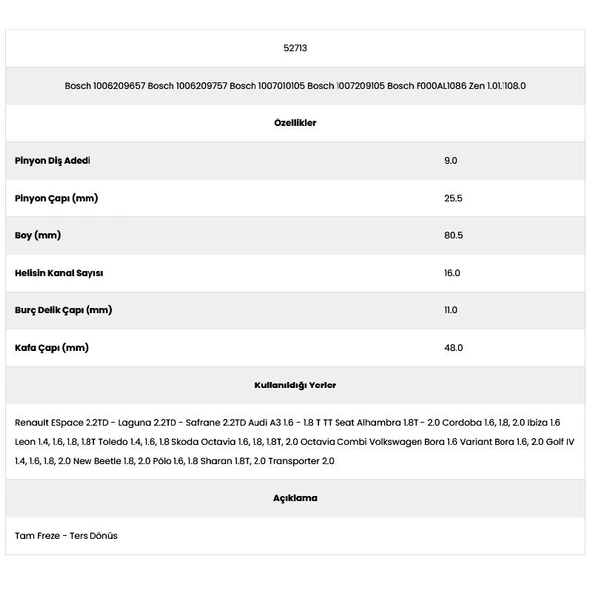Form Metal 52713 Laguna 16 Kanal 9 Diş 10062096 Marş Dişlisi - 2
