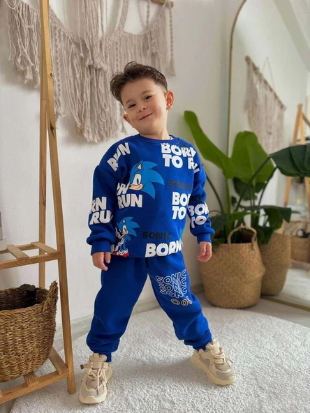 ERKEK ÇOCUK SONİC MODELLİ 3 İPLİK KALIN KIŞLIK EŞOFMAN TAKIMI - 2
