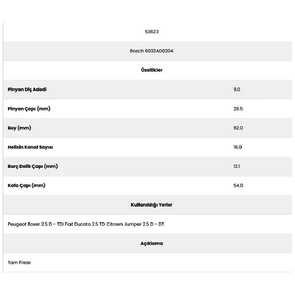 Form Metal 53623 Boxer 2.5 16 Kanal 9 Diş 6033Ad02 Marş Dişlisi - 2