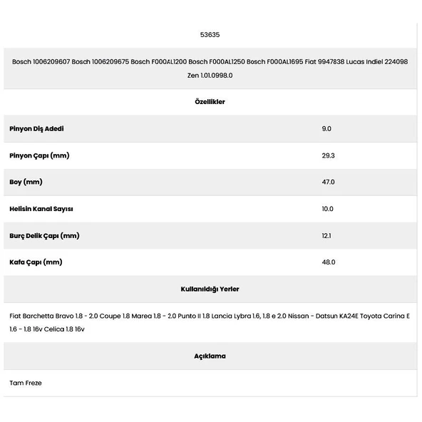 Form Metal 53635 Fiat 10 Kanal 9 Diş Pg672 00 Marş Dişlisi - Resim 2