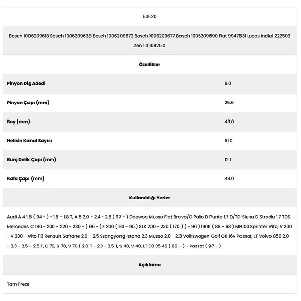 Form Metal 53630 Vw 10 Kanal 9 Diş 10062096 Marş Dişlisi - 2