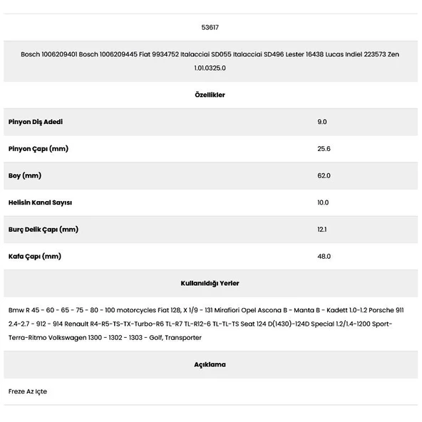 Form Metal 53617 Bmw 10 Kanal 9 Diş 10062094 Marş Dişlisi - 2