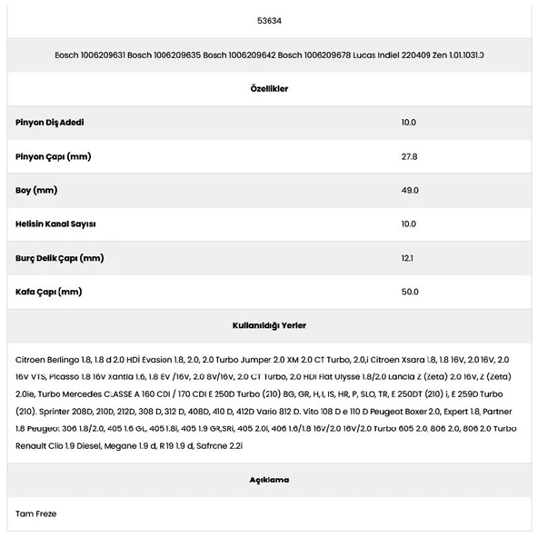 Form Metal 53634 Mercedes 10 Kanal 10 Diş 7156340 Marş Dişlisi - Resim 2