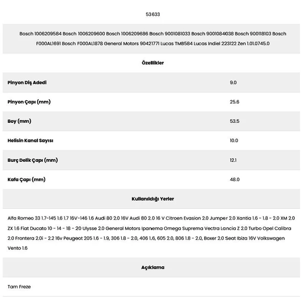Form Metal 53633 Peugeot 10 Kanal 9 Diş 10062099 Marş Dişlisi - Resim 2