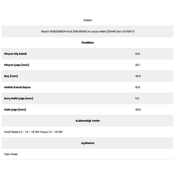 Form Metal 53604 Focus 16 Kanal 10 Diş 35900090 Marş Dişlisi - 2