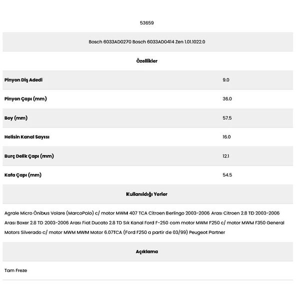 Form Metal 53659 Partner 16 Kanal 9 Diş 6033Ad02 Marş Dişlisi - 2