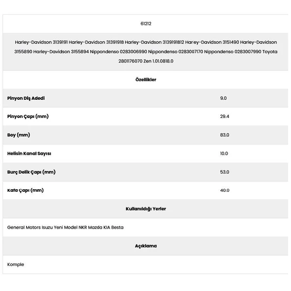 Form Metal 61212 Isuzu 10 Kanal 9 Diş Pg818 00 Marş Dişlisi - Resim 2