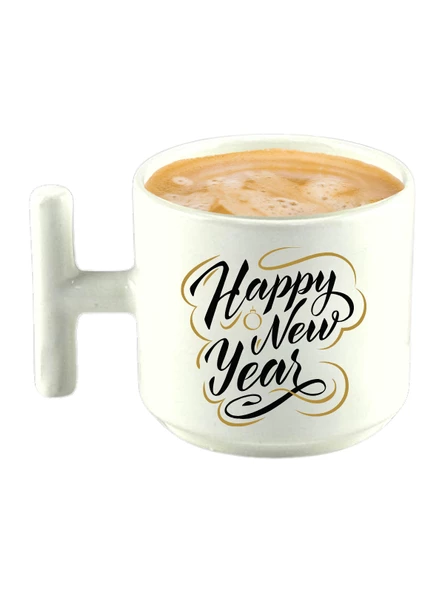 DeepCraft Best Quality 'Happy New Year' T Kulplu Kupa Yılbaşı,Sevgililer Günü, Hediyelik Kupa 185ML - 2