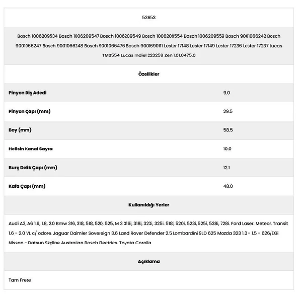 Form Metal 53653 Jaguar 10 Kanal 9 Diş 10062095 Marş Dişlisi - 2