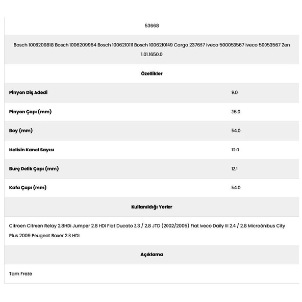 Form Metal 53668 Iveco 10 Kanal 9 Diş 10062101 Marş Dişlisi - Resim 2