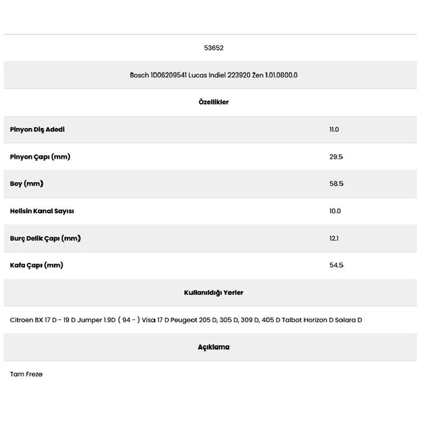 Form Metal 53652 Peugeot 309 D 10 Kanal 11 Diş 1006209541 Marş Dişlisi - Resim 2