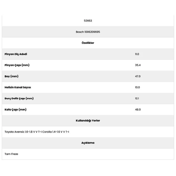 Form Metal 53663 Corolla 1.4-1.6 V V T 10 Kanal 11 Diş 10062096 Marş Dişlisi - Resim 2