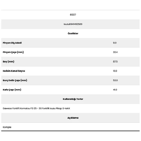 Form Metal 61227 Daweoo 10 Kanal 9 Diş 7152270 Marş Dişlisi - 2
