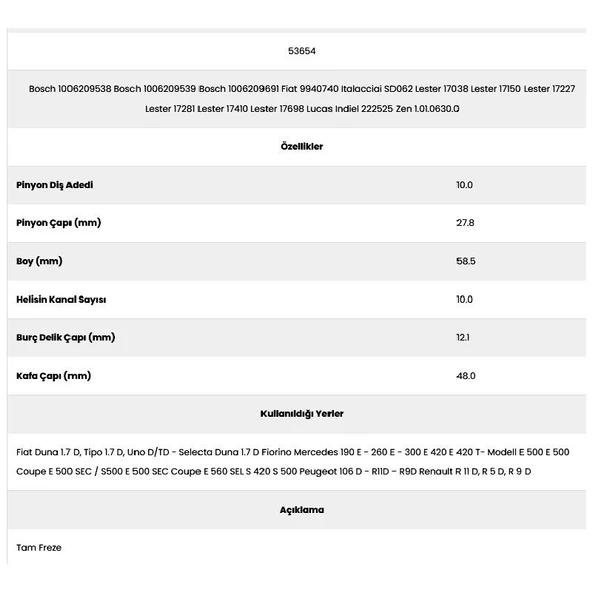 Form Metal 53654 Peugeot 10 Kanal 10 Diş 10062095 Marş Dişlisi - 2