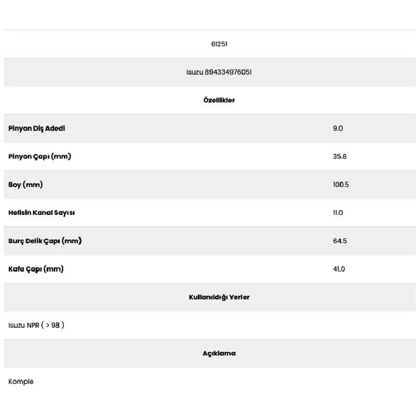 Form Metal 61251 Npr 11 Kanal 9 Diş 89433497 Marş Dişlisi - 2