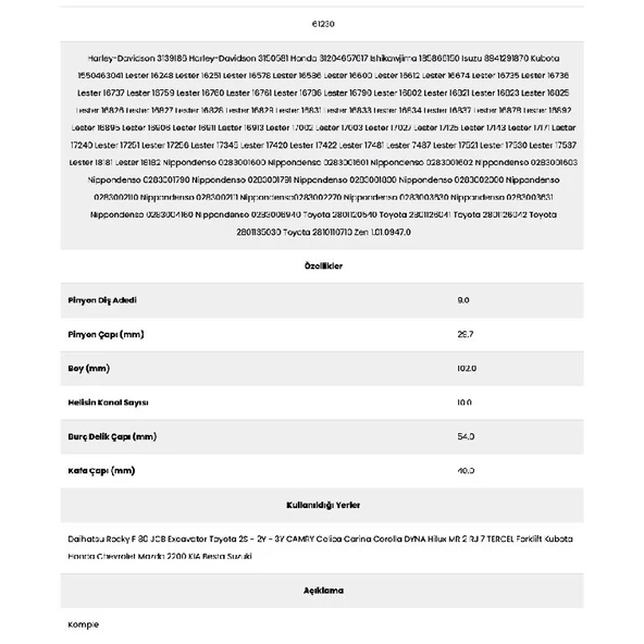 Form Metal 61230 Jcb 10 Kanal 9 Diş K6202474 Marş Dişlisi - 2