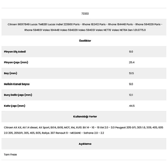 Form Metal 72332 Peugeot 9 Kanal 9 Diş Pg602 00 Marş Dişlisi - 2