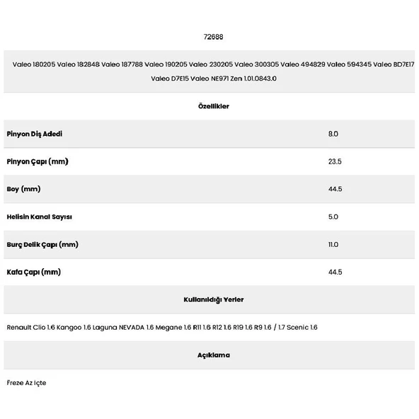 Form Metal 72688 Megane 5 Kanal 8 Diş Pg6101 0 Marş Dişlisi - 2