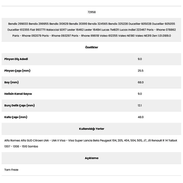 Form Metal 72958 Citroen 9 Kanal 9 Diş 605028 6 Marş Dişlisi - 2