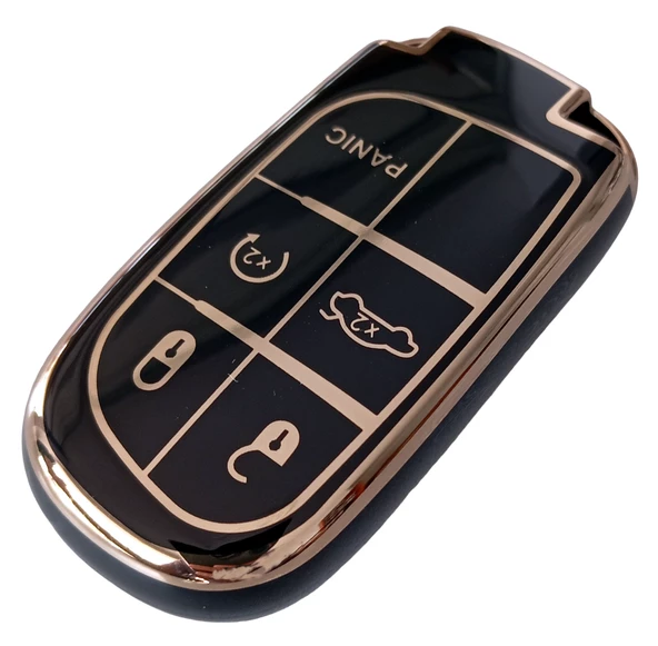 Fiat Egea Cross Uyumlu Smart Anahtar Kılıfı Kumanda Kılıfı Oto Anahtarlık Siyah Gold - Resim 4