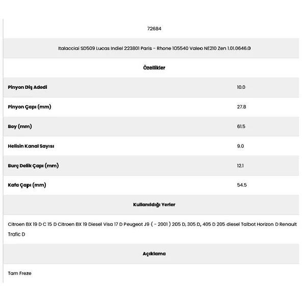 Form Metal 72684 Citroen 9 Kanal 10 Diş 10106460 Marş Dişlisi - Resim 2