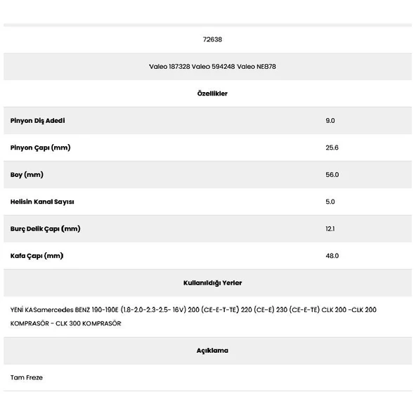 Form Metal 72638 Mercedes Y.K. 5 Kanal 9 Diş 187328 Marş Dişlisi - 2