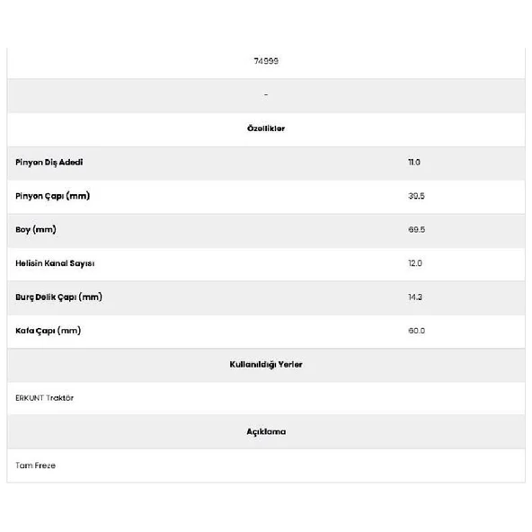 Form Metal 74999 Erkunt Traktör 12 Kanal 11 Diş Marş Dişlisi - Resim 2
