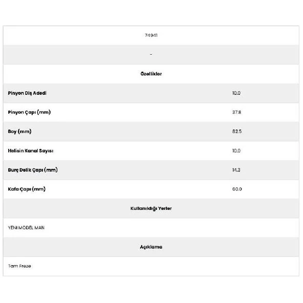 Form Metal 74941 Man 10 Kanal 10 Diş Marş Dişlisi - Resim 2