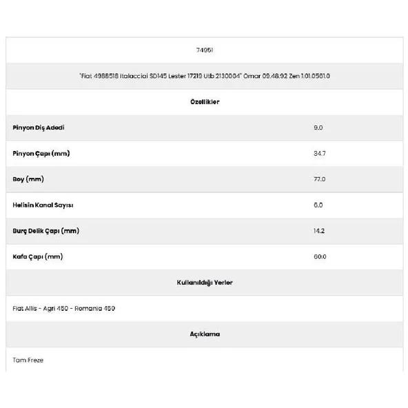 Form Metal 74951 Romanıca 450 6 Kanal 9 Diş 4988518 Marş Dişlisi - Resim 2