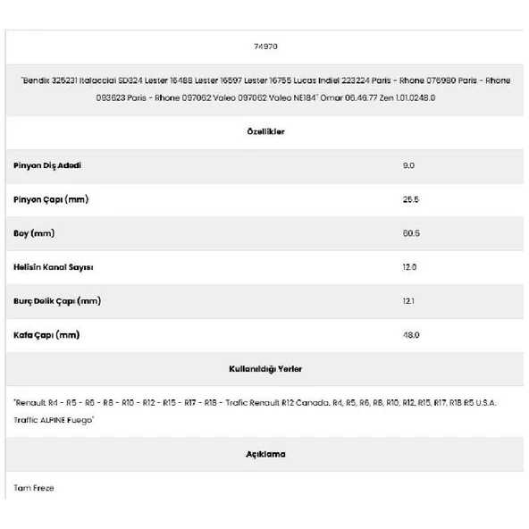 Form Metal 74970 Renault R8 12 Kanal 9 Diş Marş Dişlisi - 2