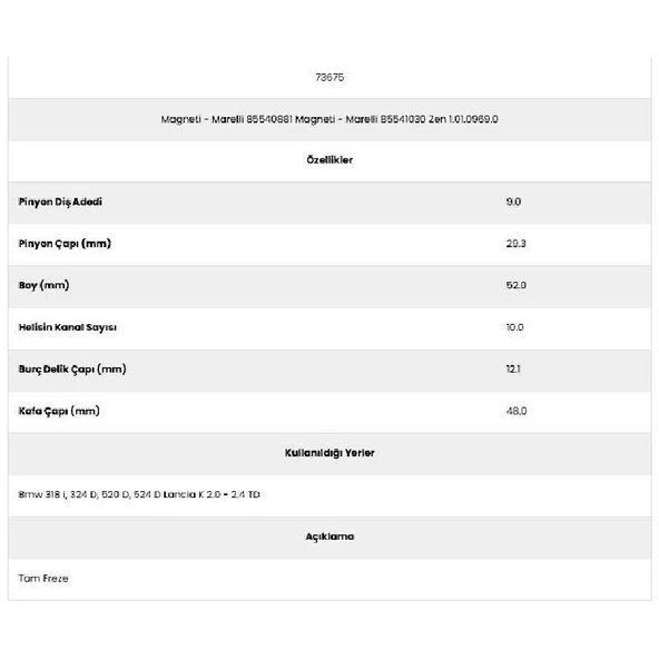 Form Metal 73675 Bmw 324D 10 Kanal 9 Diş 85540881 Marş Dişlisi - 2