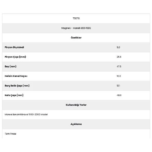 Form Metal 73678 Bravo 10 Kanal 9 Diş 7156780 Marş Dişlisi - Resim 2