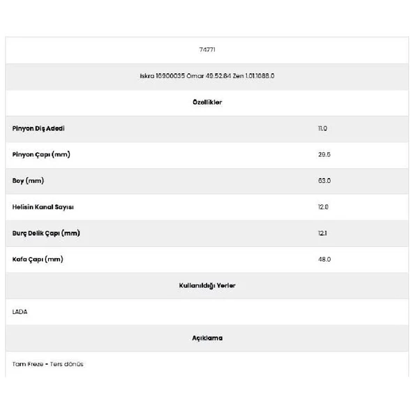 Form Metal 74771 Lada Samara 12 Kanal 11 Diş 1510880) Marş Dişlisi - Resim 2