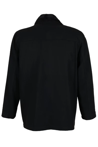 Erkek Çift Yaka Yakası Kürklü Siyah Kaşe Kaban RAR01271 - 7