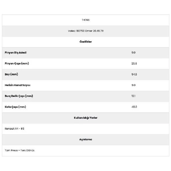 Form Metal 74786 Renault R4 9 Kanal 9 Diş Marş Dişlisi - 2