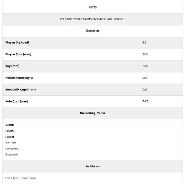 Form Metal 74770 Skoda 12 Kanal 9 Diş 44393715 Marş Dişlisi - 2