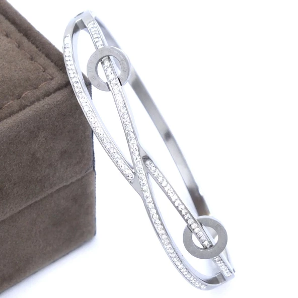 BZ 316L Çelik Zirkon Taşlı Şık Kadın Spor Kelepçe BLZ-428 - 4