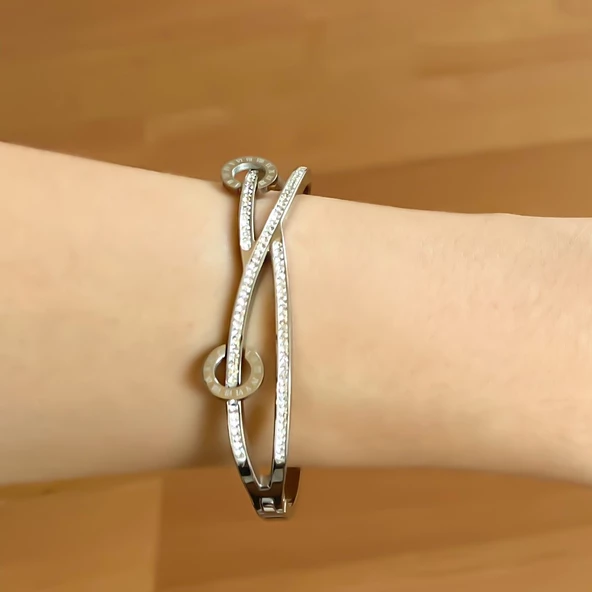 BZ 316L Çelik Zirkon Taşlı Şık Kadın Spor Kelepçe BLZ-428 - 2