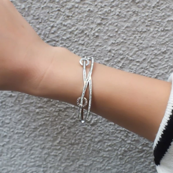 BZ 316L Çelik Zirkon Taşlı Şık Kadın Spor Kelepçe BLZ-428 - 6